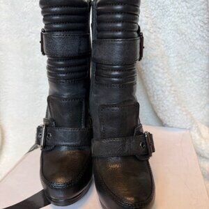 Nine West Black Leather Heeled Ankle Boots – Size 7.5